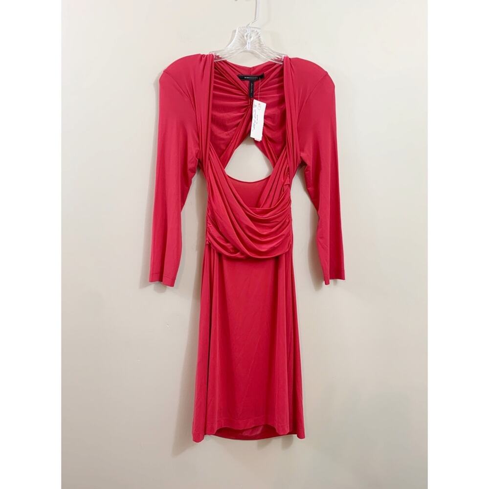 BCBGMaxazria Open Back Long Sleeve Sheath Red Dress